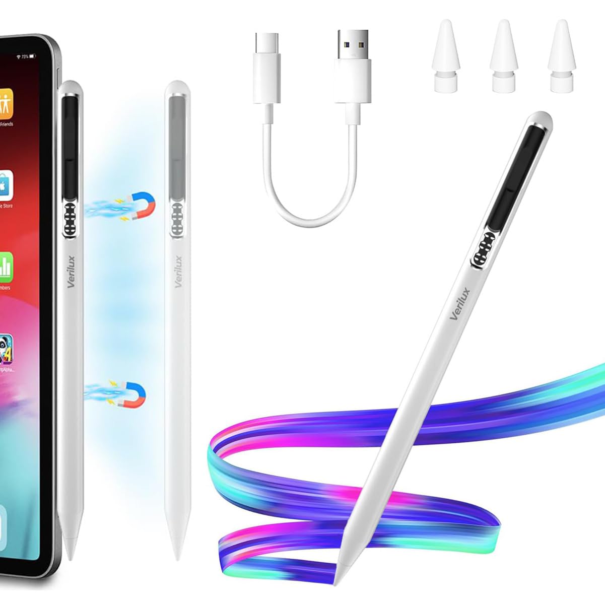 Verilux Stylus Pen for iPad, USB-C Apple Pencil with LED Power Display, Non-Bluetooth Connection Stylus Pen Compatible with iPad Pro 12.9/11 Verilux Stylus Pen for iPad, USB-C Apple Pencil with LED Power Display, Non-Bluetooth Connection Stylus Pen Compatible with iPad Pro 12.9/11